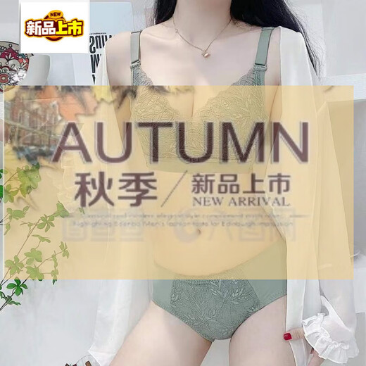 MIDNITE STAR Adjustable Underwear Set Women's Push Up Comfortable Secondary Breast Control Anti-Sagging Underwear Women's Wireless Bra Green Set (Underwear + Panties) 70A 32