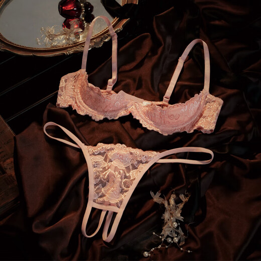 Victoria's Secret Pink Lovers Lace Underwear for Women with Small Breasts Push Up Sexy Underwear Leaking Three Points Set Peach Pink No-Take Off Pure Lust Style M 160 80-105Jin Jin is equal to 0.5kg