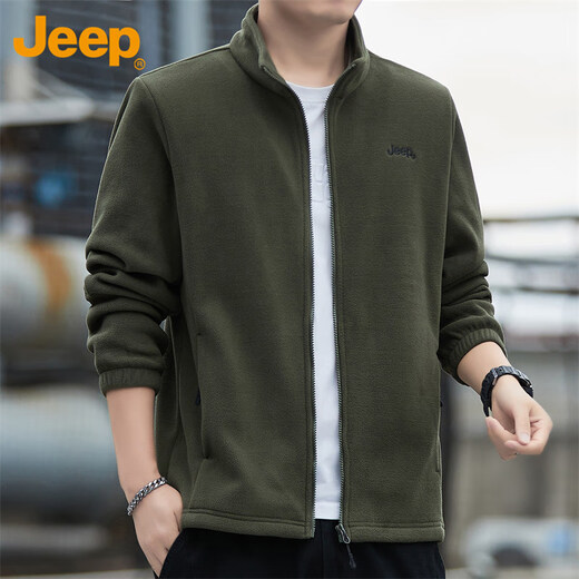 Jeep (JEEP) Jacket Men's Autumn and Winter Polar Fleece Thickened Executive Casual Work Clothes Dark Army Green XL