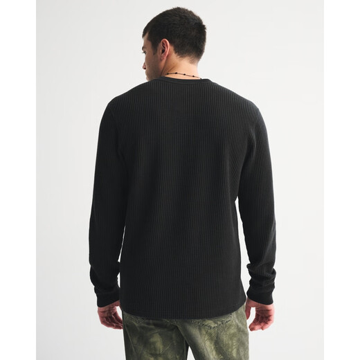 Abercrombie & Fitch Men's 25 Autumn and Winter New American Style Versatile Cotton Waffle Henley Collar Knitted Long-Sleeve T-Shirt 124-5645 Black M (180/100A)