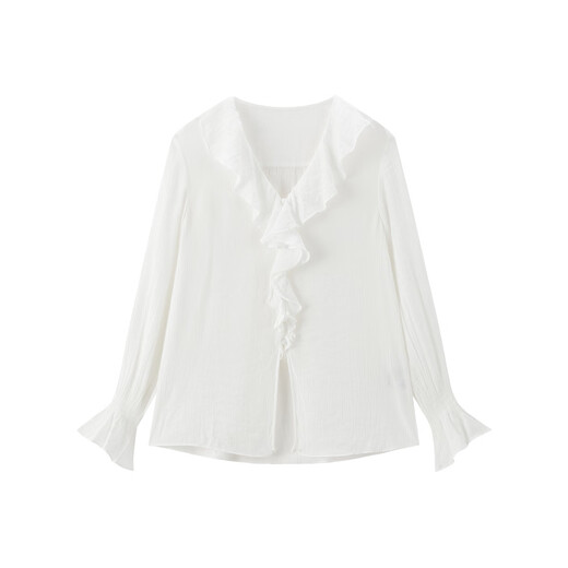 Peacebird shopping mall same style 25 spring and autumn new style French long-sleeved shirt with ear edges A1CAF1480 Beige M 160