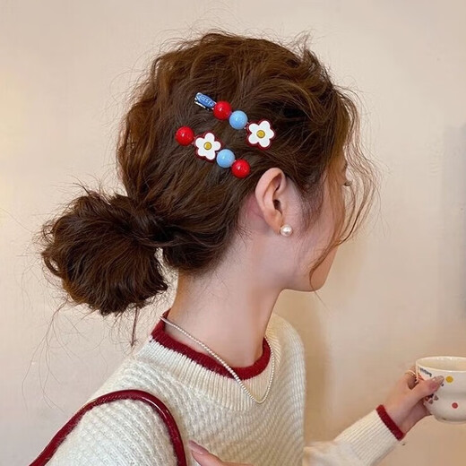 Rock Sugar Hawthorn Flower 2025 New Hairpin Women's Side Clip Sweet Forehead Hairpin One-Word Bangs Clip Headwear Main Image 2-piece Set