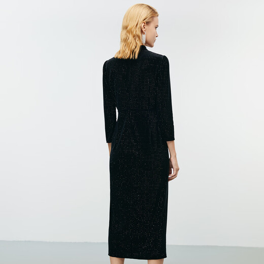 EITIE Noble Deep V Slim Fit Slit Velvet Sequin Dress Autumn and Winter New Banquet Women's Dress 8077703 Minimalist Black 20 S (155)