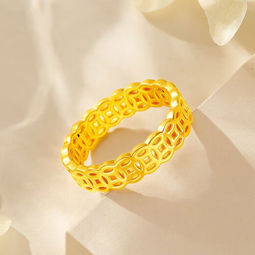 BJYL Golden Wealth Rolling Copper Coin Ring Women's Fashion Personalized Index Finger Ring Imitation Alluvial Ring Ring Hand Jewelry Default No. 7, other sizes need to be noted