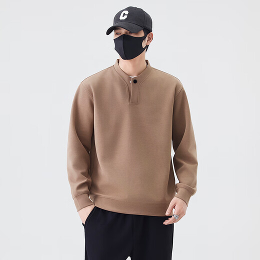 Vangeni high-end solid color sweatshirt for men spring and autumn 2025 new trendy loose Henry collar top men's casual bottoming shirt dark gray M recommended 100-120 Jin Jin equals 0.5 kg / free shipping insurance