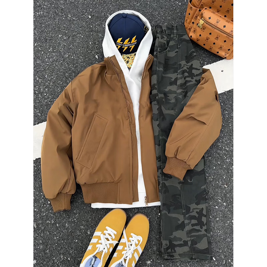 QuMile American cleanfit pilot coach jacket men's autumn and winter loose trendy workwear short baseball jacket black XL