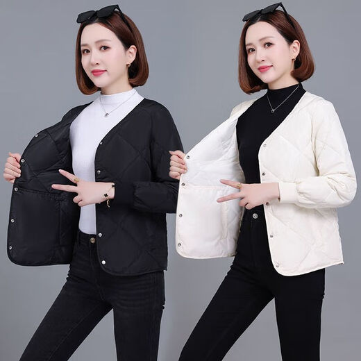 Xiaoxiangfeng Women's Collarless Diamond Plaid Small Person Lightweight Warm Short Winter Down Down Jacket Black Lightweight Warm 2XL 130-145Jin Jin is equal to 0.5kg