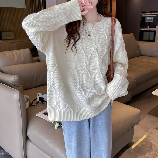 TonLion 2025 Autumn and Winter Retro Style Twist Women's Round Neck Pullover Sweater