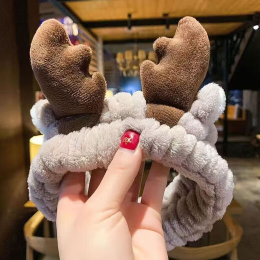 Face wash headband, headband, unisex headband, special facial mask, makeup hairpin, trendy men's cute headband, antler gray 1 piece