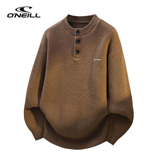 O NEILLONEILL/O'Neill Retro Henley Neck Sweater Men's Autumn and Winter Thick Warm Base Sweater Men's Caramel M