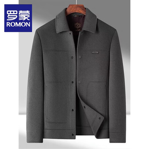 ROMON lapel double-sided velvet jacket men's woolen woolen coat short jacket men's autumn and winter British style thickened fashion dark gray (removable goose down liner) M (125Jin Jin is equal to less than 0.5 kg)