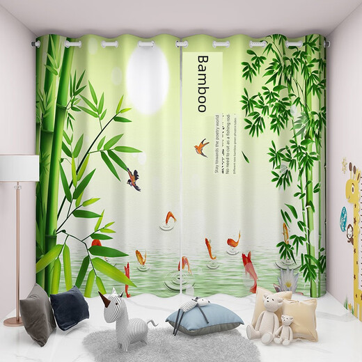 TURBOSUN New Chinese Curtain Living Room Chinese Style Plum, Orchid, Bamboo and Chrysanthemum Brand New Chinese Style Ink and Shui Zen Bamboo Pattern Customized Curtain Cover Bamboo 15941 3.5 meters perforated one-piece note