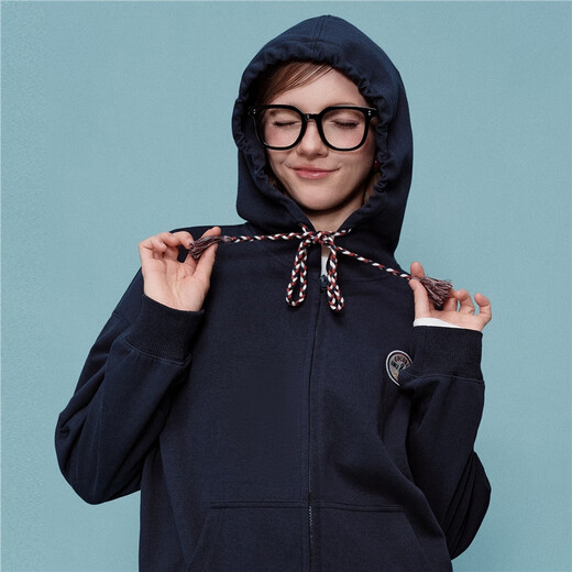 Giordano Snoopy joint cartoon embroidery printed drawstring loose hooded sweatshirt jacket for women 18375707 06 navy blue S