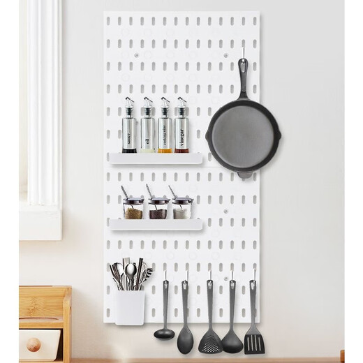 Perforated board storage rack without punching the same style wall hanging kitchen pendant study desk storage artifact bedroom neat package 2 boards + 20 hooks + 2 shallow plates + 2 deep plates 2 layers 56*28*1.5cm