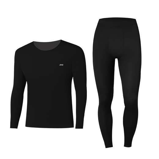 JEEP Men's Thermal Underwear Ultra-Thin Hyaluronic Acid Moisturizing Underwear Men's Slim High Elastic Warm Underwear Set Black L 80-140Jin Jin equals 0.5 kg