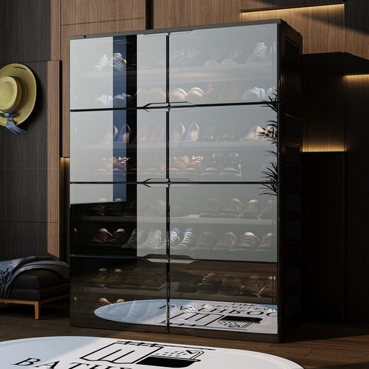 He Jiagong's installation-free shoe box storage box transparent shoe storage artifact home door all-in-one wall shoe rack folding shoe cabinet six full hard sides 4 layers light luxury gray - about 16 or 20 pairs of large size shoes 1*1*1cm