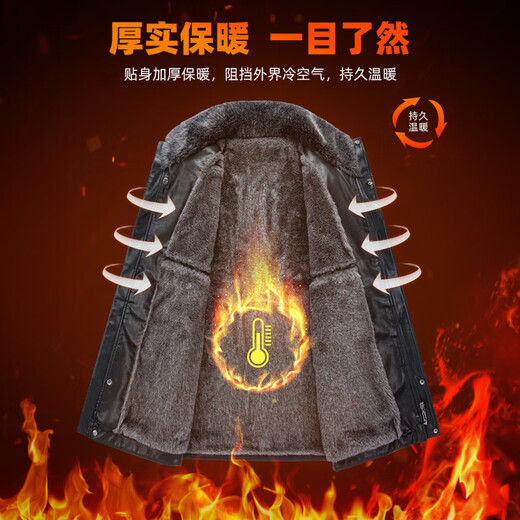 SHANSHAN Shanshan Chaqueta de cuero PU para hombre 2025 invierno cálido casual a prueba de viento e impermeable chaqueta de manga larga con cuello de piel de fácil cuidado para hombre color café 4XL /195