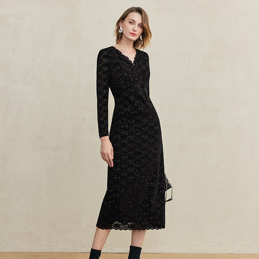 FINITY Fashion Suit 2025 Winter New Simple Elegant Deep V-Neck Temperament Two-piece Set for Women Black M