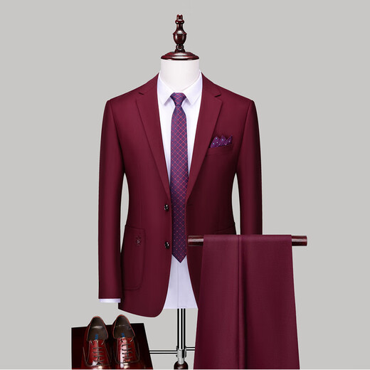 Angel Bird Men's Suit Casual Suit Professional Business Two-piece Autumn and Winter Groom's Dress Two-Button Work Clothes Solid Color Black (Top + Pants) S