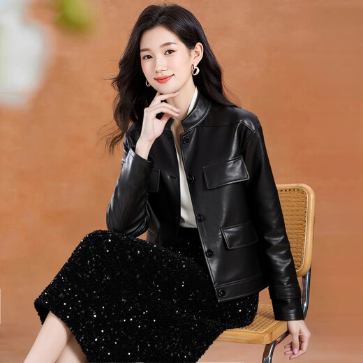 Kebel 25-year-old American retro leather jacket fashionable PU leather small stand collar short single-breasted fashionable leather jacket women autumn M
