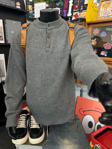 Xiaohongshu’s popular dark gray American Henry collar sweater men’s autumn and winter cleanf lazy retro retro sweater dark gray upgraded version 90 choices M M105-120Jin Jin is equal to 0.5 kg