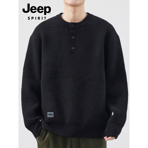 JEEP SPIRIT Jeep Henry Collar Sweater Men's Autumn and Winter Fashionable Casual Japanese Style Bottoming Wool Sweater Men's JRMM04 Black M 90-110Jin Jin is equal to 0.5 kg