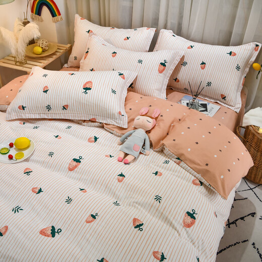 Mercury series 2025 new pure cotton bed four-piece set 100 cotton Nantong home textile bedding cover sheets universal ins for all seasons ins Clockwork Rabbit K four-piece set-1.8m fitted sheet-suitable for 200 230 quilts