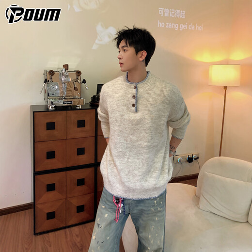 POUM Henry collar sweater men's winter high-end warm inner layering top MZ0057 apricot M