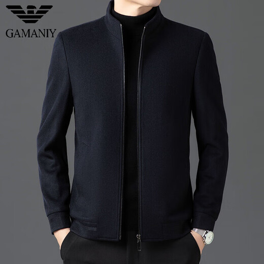 AX Armani business work woolen woolen coat men's stand-up collar thickened middle-aged casual zipper jacket autumn and winter gray M 170