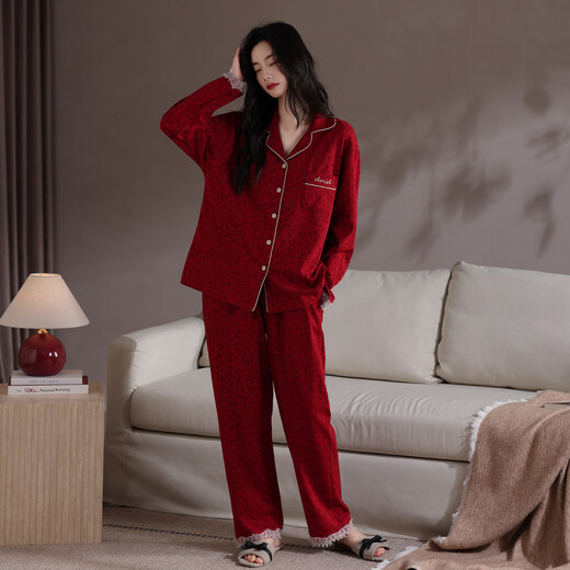 Xihong couple pajamas spring and autumn pure cotton plus size wedding suit red zodiac year for men and women high-end 2217-2218 gift box 3XL women's 160-180Jin Jin is equal to 0.5 kg