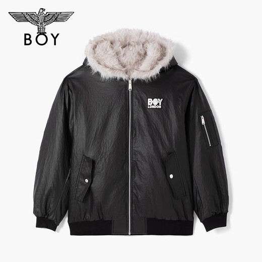 BOY LONDON Galaxy Wilderness Winter Hooded Jacket Trendy Brand Fashion Warm PU Leather Jacket Same Style for Men and Women N23907 Black M
