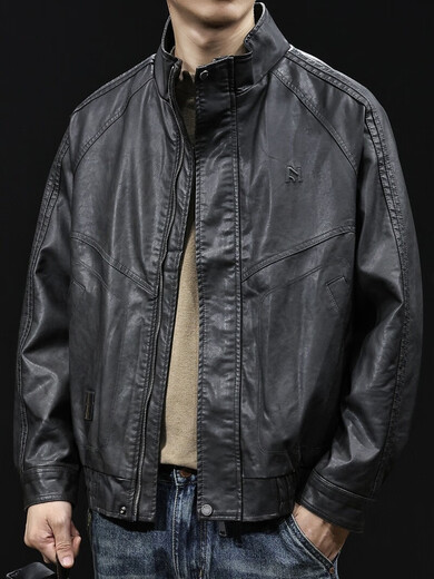 Luo Meng high-end motorcycle leather jacket men's spring and autumn 2025 new men's short PU clothes American fashion brand brown regular style XL suitable for 140-160 Jin Jin equals 0.5 kg