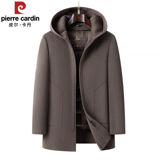 Pierre Cardin high-end men's wool coat short hooded woolen jacket autumn and winter thickened warm woolen coat men's coat khaki 2XL 185 recommended 165Jin Jin equals 0.5kg -185Jin Jin equals 0.5kg