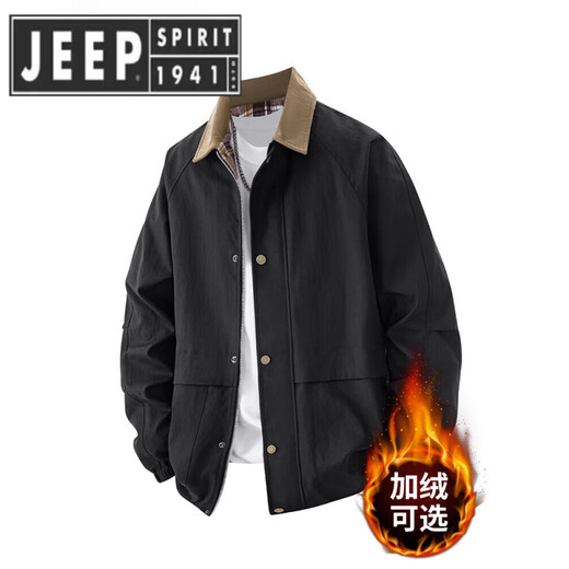 JEEP SPIRIT300Jin Jin is equal to 0.5kg. Jacket for men in spring and autumn, lapel top, loose and casual, fat man plus size men's plus size jacket, black plus velvet. L 100-120Jin Jin is equal to 0.5kg.