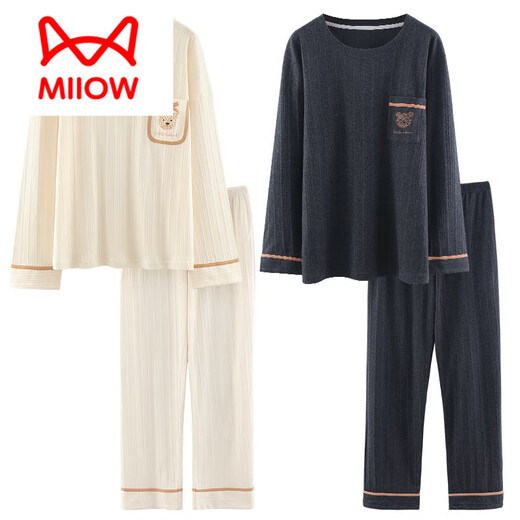 MiiOW couple pajamas spring and autumn pure | cotton men and women 2023 new long-sleeved suit summer lazy home wear J901 male XXL (165-183cm150-180Jin Jin equals 0.5kg)
