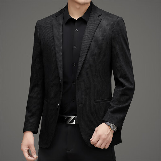 LiLang Fashion Casual Men's Suit Autumn and Winter New Middle-aged Business Versatile Slim Trendy Jacket Men's Single-piece Suit Trendy Black XL 180