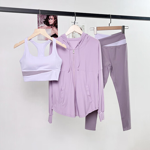 LI NING Li Ning Flagship Store Autumn and Winter New Style Yoga Suit with Breast Pads for Women Running Contrast Color Pilates Sports Fitness Milk Coffee Two-piece Set M