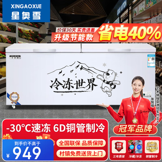 Xingaoxue Freezer Commercial Household Horizontal Freezer Large Capacity Refrigerated Freezer Display Cabinet Dual Temperature Commercial Large Capacity Freezer Commercial Large Freezer 818 Single Temperature Copper Tube Upgrade (1.7 meters long)