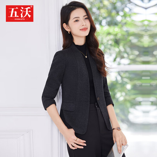 Wuwo high-end collarless suit jacket for women 2025 autumn and winter casual short professional temperament suit wide-leg pants single black jacket L