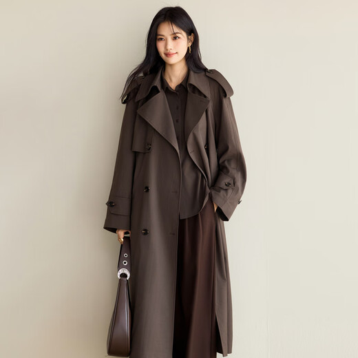 Eifini Jiang Xin endorses Eifini anti-wrinkle TR fabric classic old money double-breasted windbreaker 2025 autumn new sandstone brown L