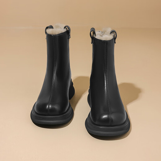 DAPHNE Daphne short boots women's fashion boots warm plus velvet winter fur boots 2025 new versatile ankle boots thin boots thick velvet black 37 standard size