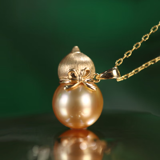 Lanlian Fubao deep ocean gold bead necklace pendant for women 18k gold gourd design as a birthday gift for girlfriend 11-12mm