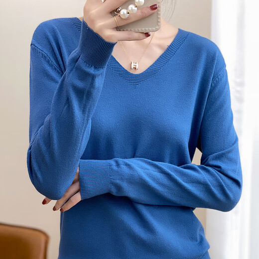 2025 new autumn fashionable bottoming shirt V-neck long-sleeved pullover sweater loose slimming versatile women's top pullover V-neck - gray XL 120-140Jin Jin equals 0.5 kg