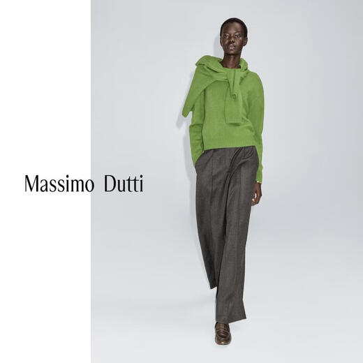 Massimo Dutti autumn and winter new product 2025 women's classic versatile basic wool blended round neck sweater sweater 05620593 Green XS (165/84A)