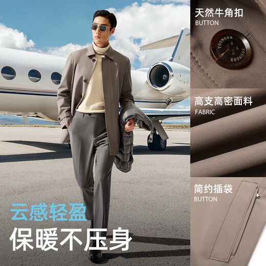 雅戈尔（YOUNGOR）风衣男中长款羽绒风衣可脱卸羽绒内胆两穿风衣 黑色 XL 180/100A