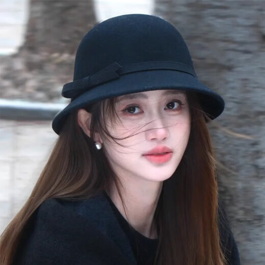 Yunju top hat black hat women's autumn and winter Hepburn style high-end fisherman hat Western Internet celebrity retro French basin hat Hepburn style woolen hat black