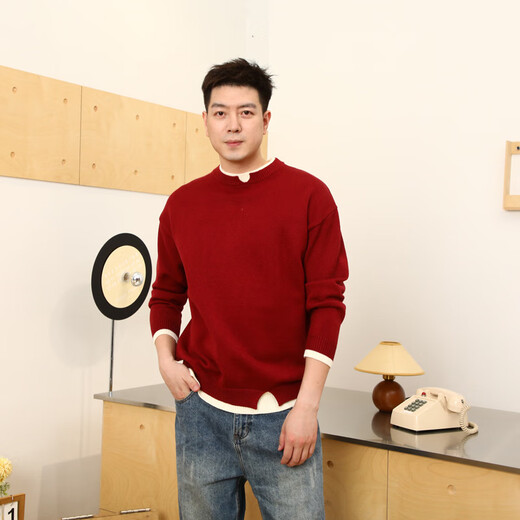 Little Bear Elf (xiaoxiongjingling) parent-child outfit family portrait red sweater New Year autumn and winter new style mother-daughter outfit for a family of three or four fake two-piece knitted sweater burgundy single sweater 110 children's size 110 (recommended height 105-115cm)