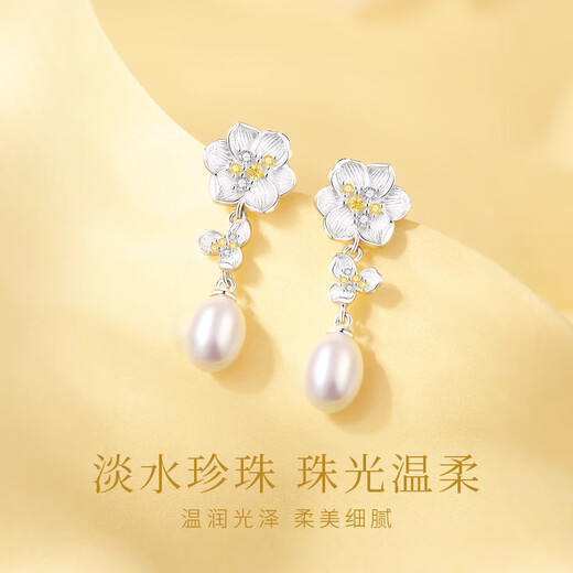 Zhen Shang Silver Chinese Gold Pearl Silver Earrings Women's Earrings Light Luxury High-end Birthday Gift for Girlfriend and Wife S925