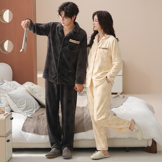 Chongxin's 25-year-old new coral velvet couple pajamas for autumn and winter plus velvet and thickened teen men's and girls' home wear suits 9212 L female (height 160-165, weight 100-120)