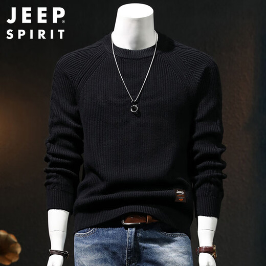 JEEP SPIRIT Jeep crew neck sweater men's autumn and winter warm inner knitted bottoming shirt men's thickened clothes gray XL